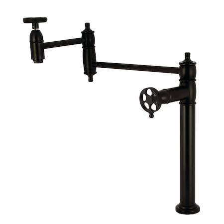 Kingston Brass Deck Mount Pot Filler Faucet with Knurled Handle, Matte Black KS3700RKZ