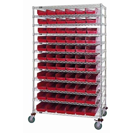 Quantum Storage Systems WIRE SHELVING UNIT W/66 RED BINS WR74-2448-66106RD