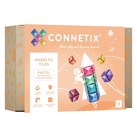 Connetix Magnetic Tiles Pastel Square Pack, 40-Piece Set CT-P-00040-SQ