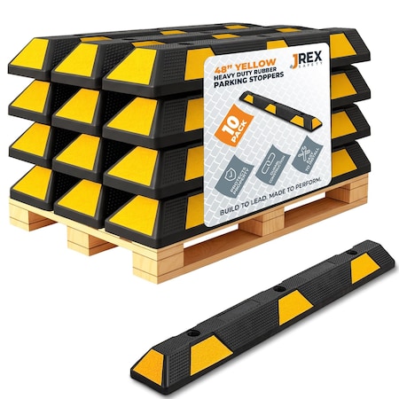 Jrex Safety 48 in Rubber Parking Block Curb Stop, Yellow Reflective Strip, 10PK PBSY-JR-4-10PK