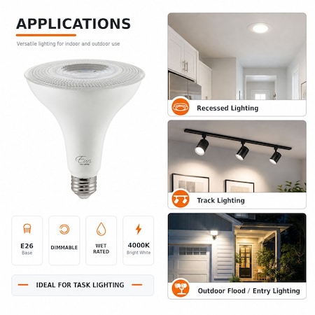 Euri Lighting PAR38 LED Bulbs, 12W, 1050 lm, 100W Eq., 4000K, E26, Dimmable, CEC/JA8/UL, 2PK EP38-12W5040cec-2