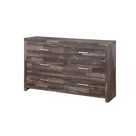 Homeroots 60" Dark Brown Solid and Manufactured Wood Six Drawer Double Dresser 485998