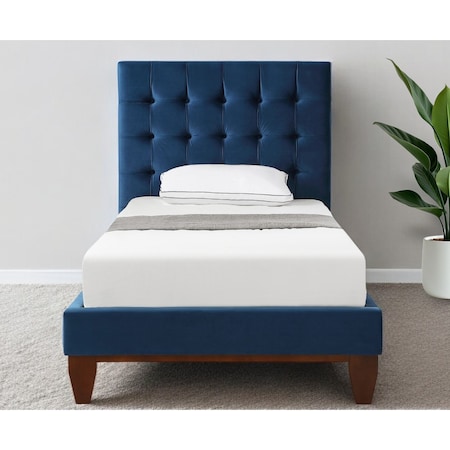 Homeroots Navy Blue Solid Wood Full Tufted Upholstered Velvet Bed 544908