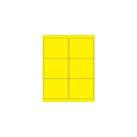 Bubblefast 4 x 3 1/3'' Fluorescent Yellow Rectangle Laser Labels-6 Labels per Sheet BFLL180YE