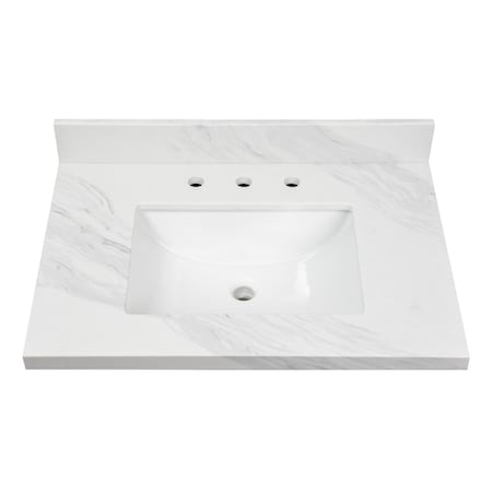 Kingston Brass 31" x 22" Quartz Vanity Top with Rectangular Sink, 8" Faucet Drillings, Quartz White KVPB3122W38CL