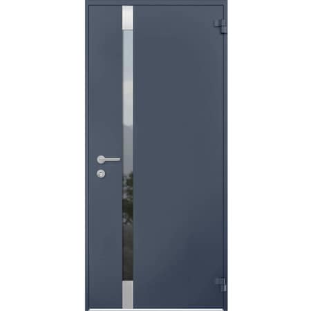 Vdomdoors Steel Door Cynex 6777 Grey Stainless Inserts Single Modern Painted-W36xH80-Right-hand Outswing CYNEX6777EXD-GRE-W36 x H80-Right-hand Outswing