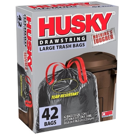 Husky Trash Bag, 33 gal Capacity, Poly, Black HK33DS042B