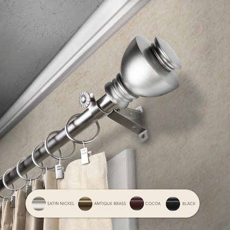 Central Design 0.8125 in. Kingsly Curtain Rod with 66 to 120 in. Extension, Satin Nickel 4886-665