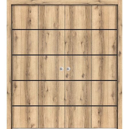Sartodoors Sliding Closet Double Bi-fold Doors, Planum 0015 Oak and Aluminum Strips, Sturdy Tracks Moldings Tr PLANUM0015DBF-DUB-96 x 96 (4* 24x96)