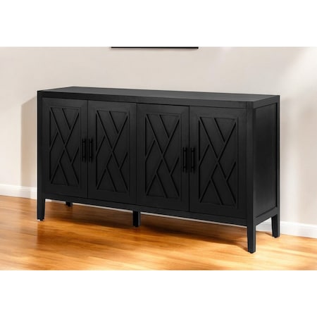 Homeroots 60" Black Distressed Sideboard with Four Doors 568407