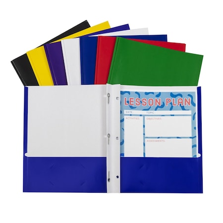 C-Line Products Two-Pocket Paper Portfolios with Prongs, Assorted Colors, 100PK 05320