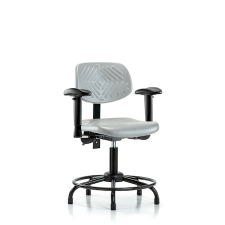 Blue Ridge Ergonomics Poly Chair Round Tube Base-Desk Ht with Seat Tilt, Adjustable Arms, & Stat Glides in Gray Poly PDHCH-RT-T1-A1-RG-GRY