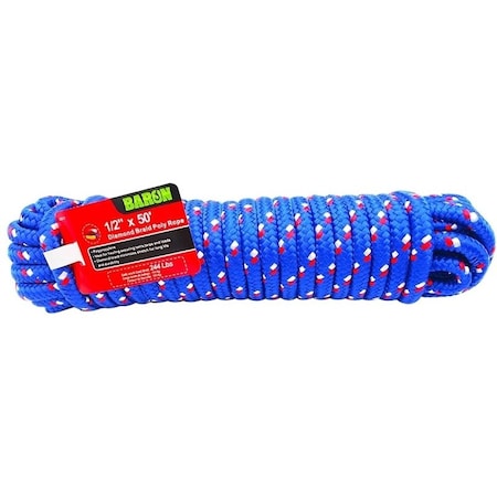 Baron Rope, 1/2 in Dia, 50 ft L, Polypropylene, Blue/Red/White 42617