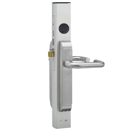 Adams Rite Dual Force Interconnected Lock, 1-1/8in Backset, Flat Strike, Aluminum Faceplate, 02 Round Lever Tr 2190-311-102-32D