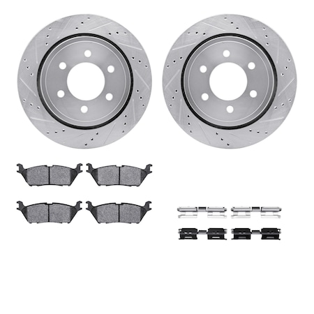 Dynamic Friction Co DFC Brake Rotor - Drilled & Slotted - Silver- Heavy Duty Brake Pad includes Hardware 7412-54103