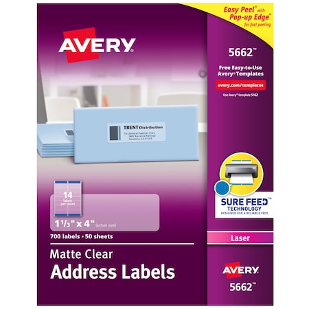 Avery Matte Clear Address Labels, Sure, PK700 5662