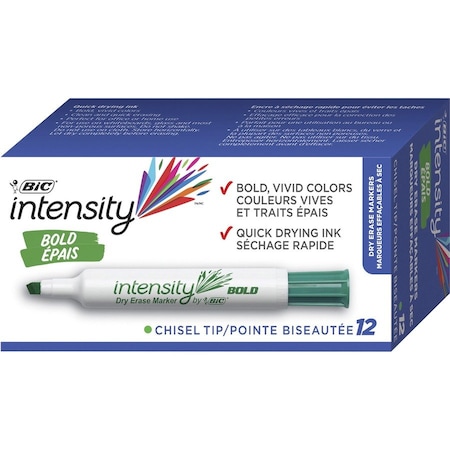 Bic Intensity Dry Erase Marker, Chisel Point, Low Odor, Green, 12PK GDEM11GN