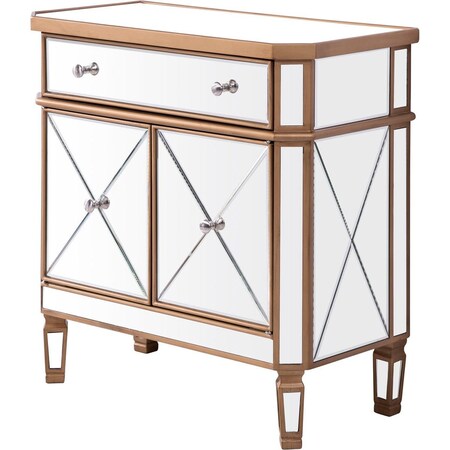Elegant Decor 1 Drawer 2 Door Cabinet Gold Clear-Hand Rubbed, Antique Gold - 32 x 16 x 32 in. MF6-1102GC