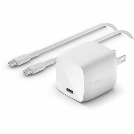 Belkin 30W USB-C GaN Wall Charger + 3.3ft 24 pin USB-C Cable - White - 3.30 ft Cable - White WCH001DQ1MWH-B6