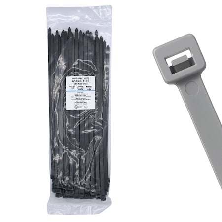 Cable Ties Unlimited Cable Tie, 14 in L, 120 lb Strength, 4 in Max Bundle Dia, Nylon 6/6, Gray 100PK C14-120-Gray