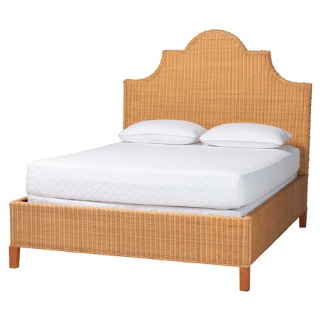 Bali & Pari Melanie Natural Rattan Bed - Coastal Boho Bed Frame with Scalloped Headboard, Queen 265-14410-ZORO
