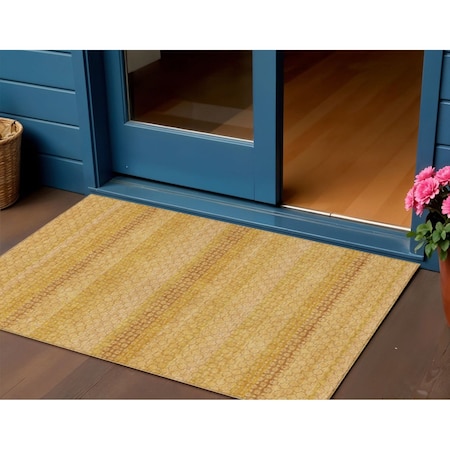 Homeroots 3' X 5' Wheat And Gold Striped Washable Indoor Outdoor Area Rug 610624