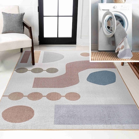 Jonathan Y Riley Abstract Coastal Contemporary Machine-Washable Cream/Multi 8 ft. x 10 ft. Area Rug WSH308A-8
