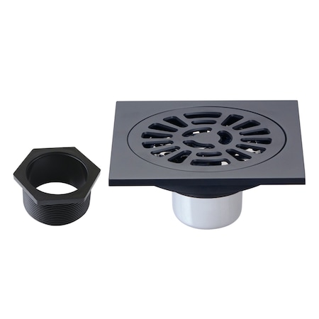 Kingston Brass 4" Brass Square Grid Shower Drain with Hair Strainer, Matte Black BSF4267MB