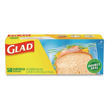 Glad Zipper Food Storage Plastic Sandwich Bags, 6.63 x 5.88, Clear, PK600 57263