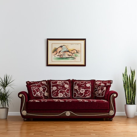 Homeroots 95" Burgundy Chenille Convertible Futon Sleeper Sofa And Toss Pillows With Storage 607082