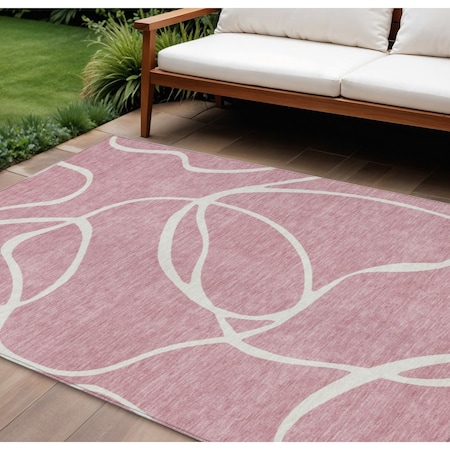 Homeroots 8' X 10' Pink And Ivory Abstract Washable Indoor Outdoor Area Rug 597502