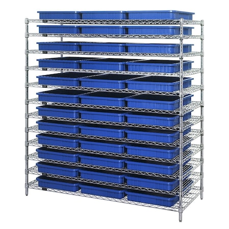 Quantum Storage Systems WIRE SHELVING UNIT W/ 36 BLUE DIVIDABLE GRIDS WR12-93030BL