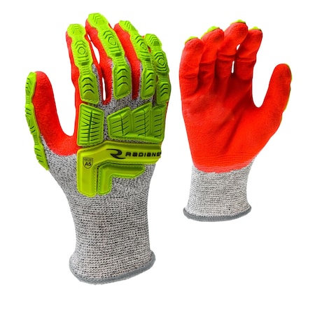 Radians Hi-Vis Cut Resistant Impact Coated Gloves, A5 Cut Level, Foam Nitrile, M, PR RWG603TM