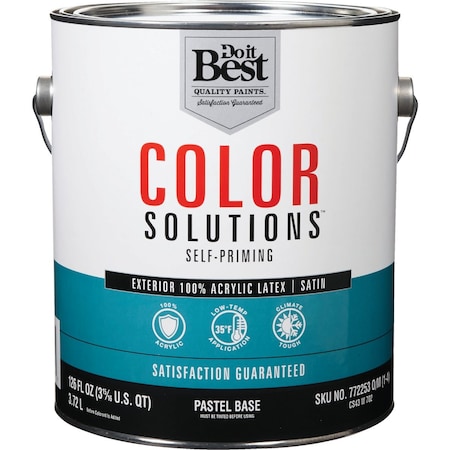 Do It Best Color Solutions 100% Acrylic Latex Self-Priming Satin Exterior House Paint Pastel Base 1 Gal. CS43W0702-16