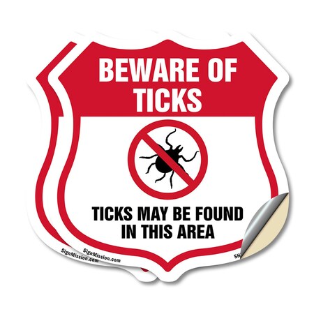 Signmission Beware Of Ticks Shield Sign Ticks May Be, 18 inch X 18 inch, Vinyl Decal, 2PK SHI-D-2PACK-18-362
