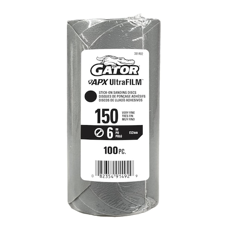 Gator Finishing 6 in. Premium Hook and Loop Sanding Disc, 150 Grit, 100PK 391492