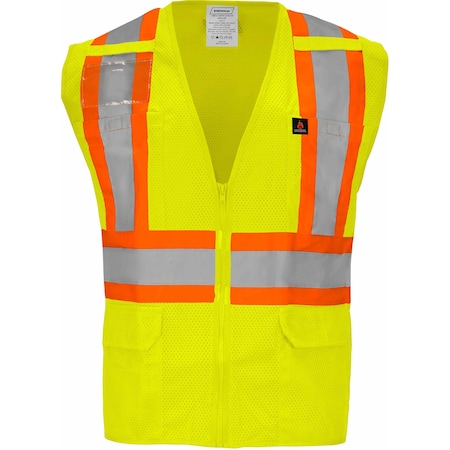 Ironwear Two-Tone Hi-Vis FR Safety Vest L Class 2 H Back, , Zipper 6 Pockets, ID Window 1287FR-LZ-RD-CID-LG