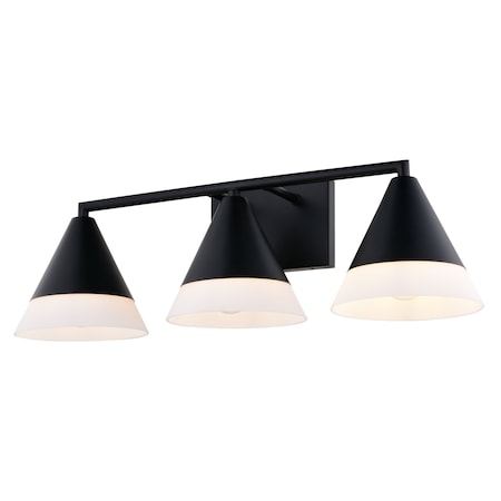 Vaxcel Winthrop 25.25 in 3-Light Black Modern Bathroom Vanity Fixture White Glass Shade W0507