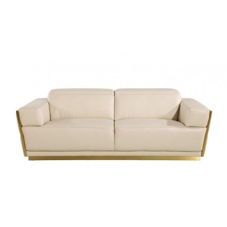 Homeroots 89" Beige And Gold Leather Sofa 551592