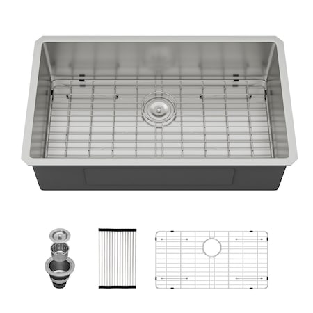 Wrightmaster 32 in. Undermount 16-Gauge Single Bowl Stainless Steel Sink with Bottom Grids, Rolling-Up Rack ZOR-U321910R1