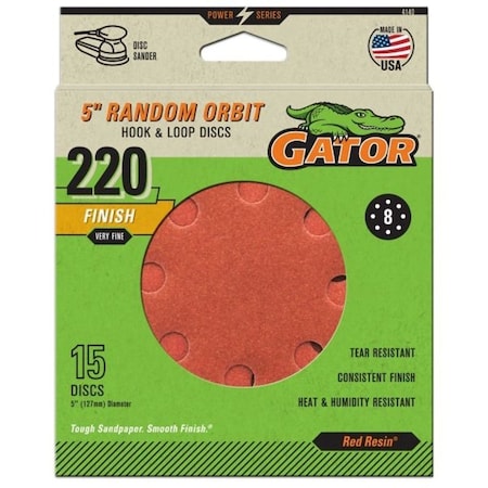 Gator 4140 Sanding Disc, 5 in Dia, 220 Grit, Extra Fine, Aluminum Oxide Abrasive, Vented 4140GA