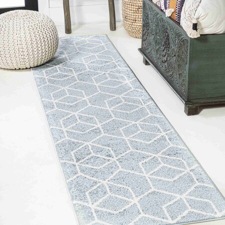 Jonathan Y Tumbling Blocks Modern Geometric Light Blue/White 2 ft. x 8 ft. Runner Rug SEU101C-28