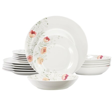 Elama Poppy 18 Piece Porcelain Dinnerware Set, Service for 6 750123748M