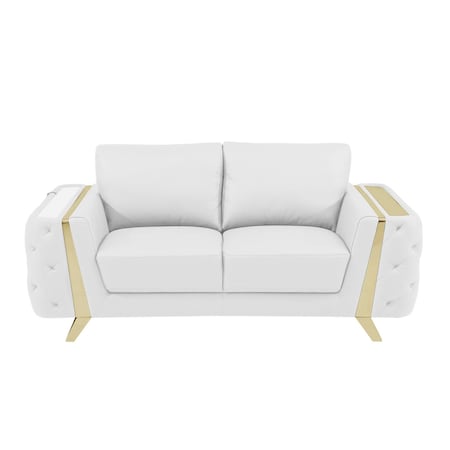 Homeroots 72in White And Gold Genuine Leather Loveseat 518570