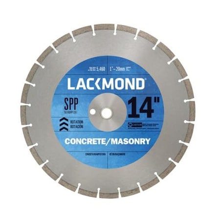 Lackmond Laser Weld Segmented Diamond Blade, 14 in dia Blade, 1/8 in W, 1 in/20 mm Arbor/Shank SG14SPP1251