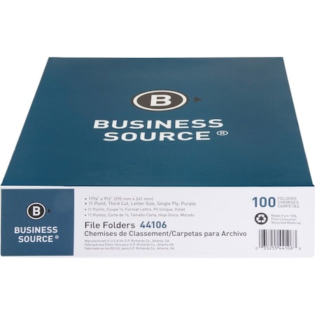 Business Source File Folder, Purple, Paperboard, PK100 BSN44106