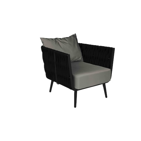 Bfm Seating Cayman Armchair - Black flat rope, Black powder coat aluminum, ganging bracket PHPABLBL-54048