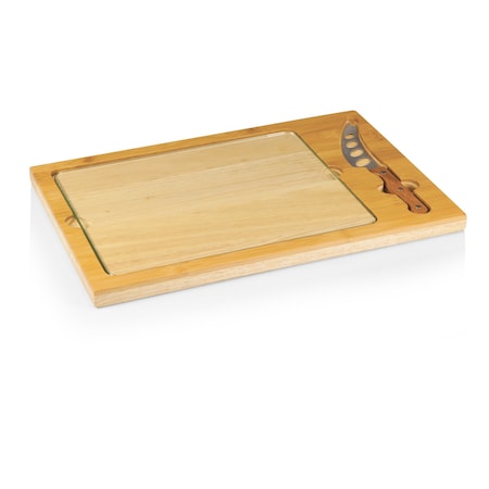 Picnic Time Family Of Brands Icon Glass Top Cutting Board & Knife Set, Parawood & Bamboo 910-00-505-000-0