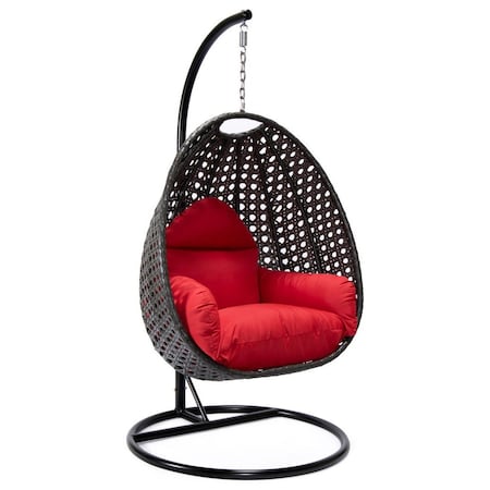 Leisuremod Charcoal Wicker Hanging Egg Swing Chair with Red Cushions ESCCH-40R
