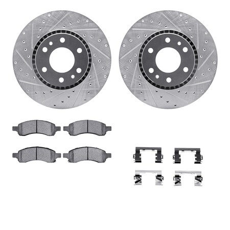 Dynamic Friction Co DFC Brake Rotor - Drilled & Slotted - Silver- Heavy Duty Brake Pad includes Hardware 7412-48031